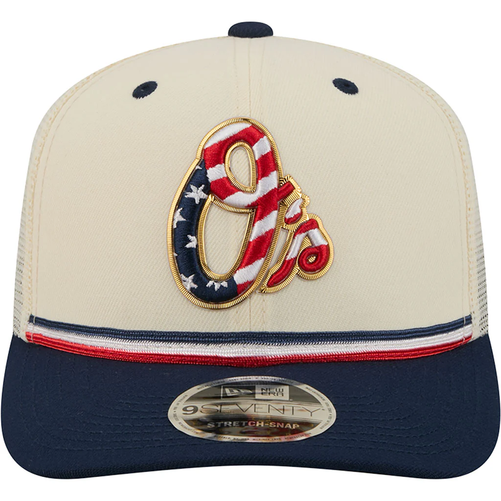 MLB Baltimore Orioles New Era 2026 4th of July 9SEVENTY Stretch Snapback Hat - Cream - Image 3