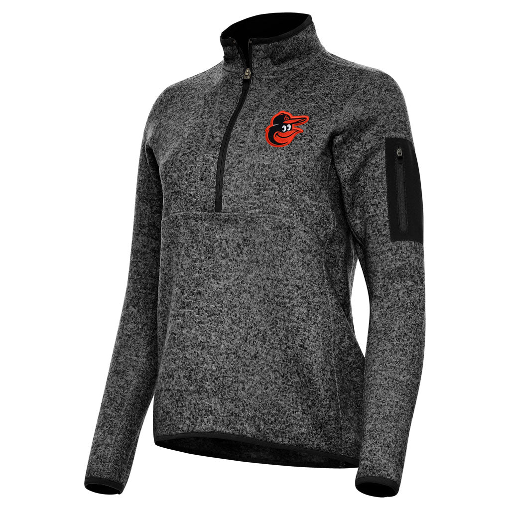 MLB Baltimore Orioles Women's Antigua Fortune 1/2 Zip Pullover Jacket - Heather black