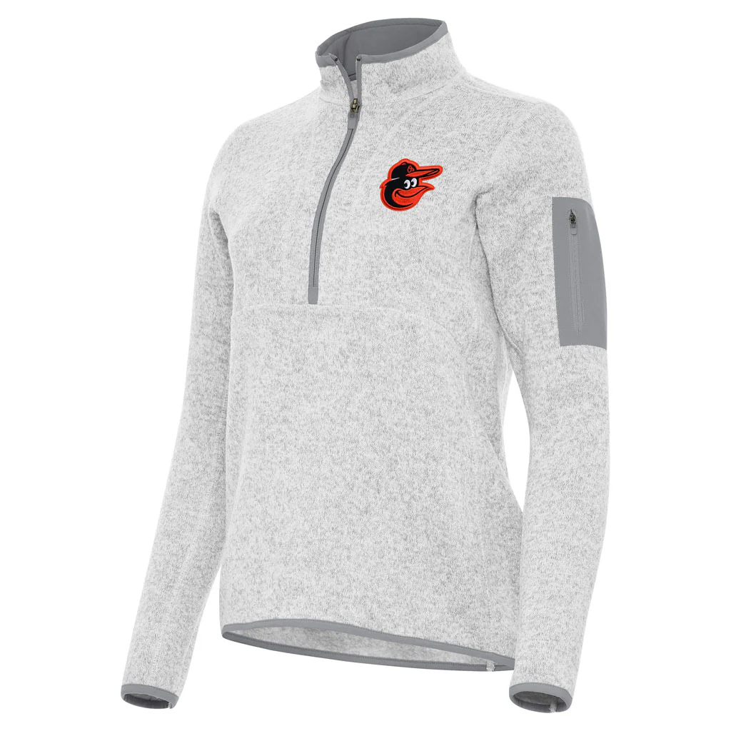 MLB Baltimore Orioles Women's Antigua Fortune 1/2 Zip Pullover Jacket - Light gray