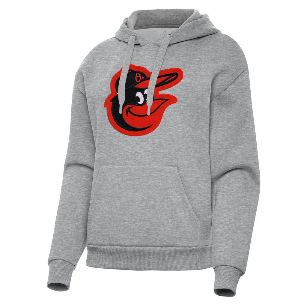 MLB Baltimore Orioles Women's Antigua Full Front Victory Pullover Hoodie - Heather gray