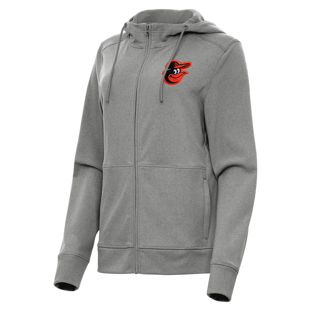 MLB Baltimore Orioles Women's Antigua Seeker Full Zip Hoodie - Heather black