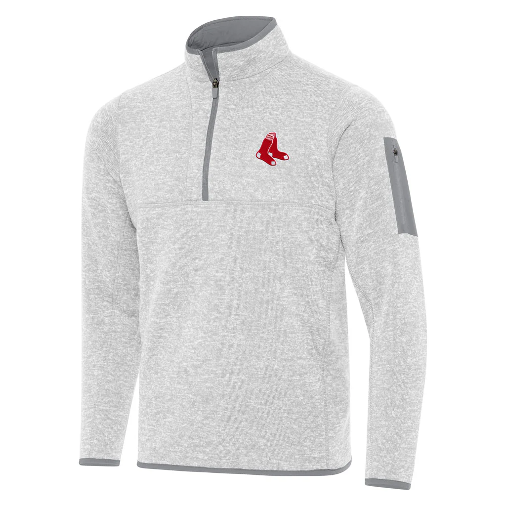 MLB Boston Red Sox Antigua Fortune 1/4 Zip Pullover Jacket - Light gray