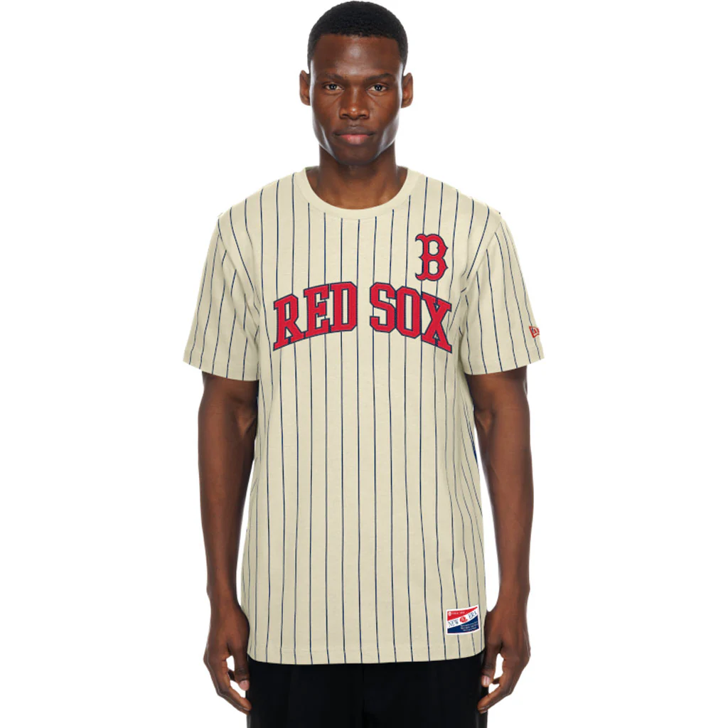 MLB Boston Red Sox New Era Pinstripe Jersey T-Shirt - Cream - Image 3
