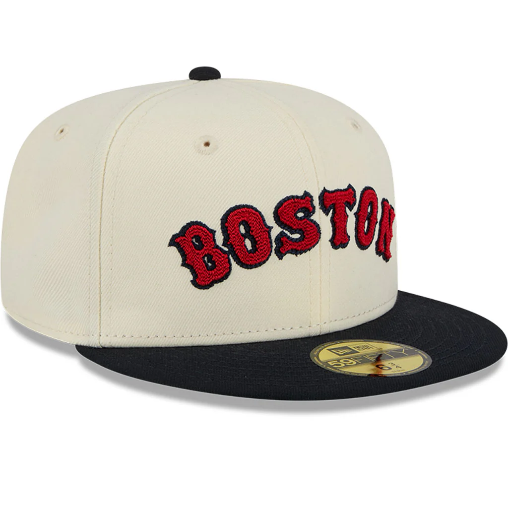 MLB Boston Red Sox New Era Two-Tone Stitch 59FIFTY Fitted Hat - Cream - Image 2