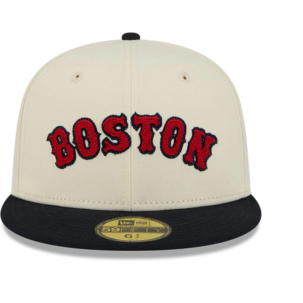 MLB Boston Red Sox New Era Two-Tone Stitch 59FIFTY Fitted Hat - Cream - Image 3