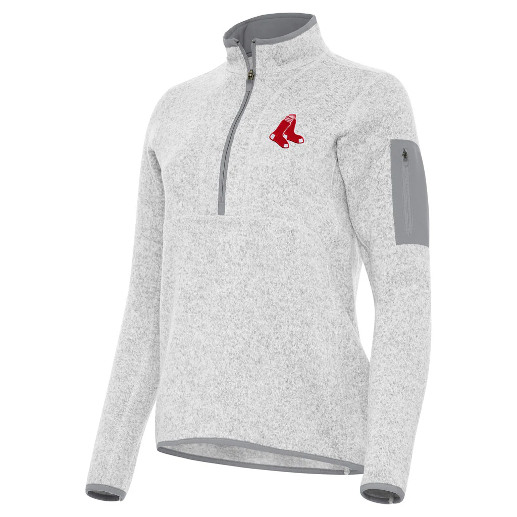 MLB Boston Red Sox Women's Antigua Fortune 1/2 Zip Pullover Jacket - Light gray