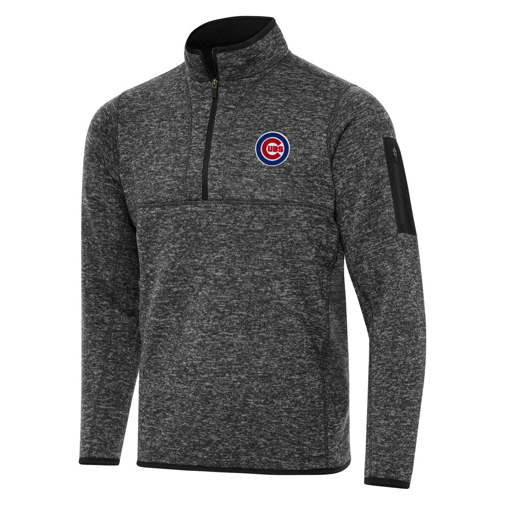 MLB Chicago Cubs Antigua Fortune 1/4 Zip Pullover Jacket - Heather black