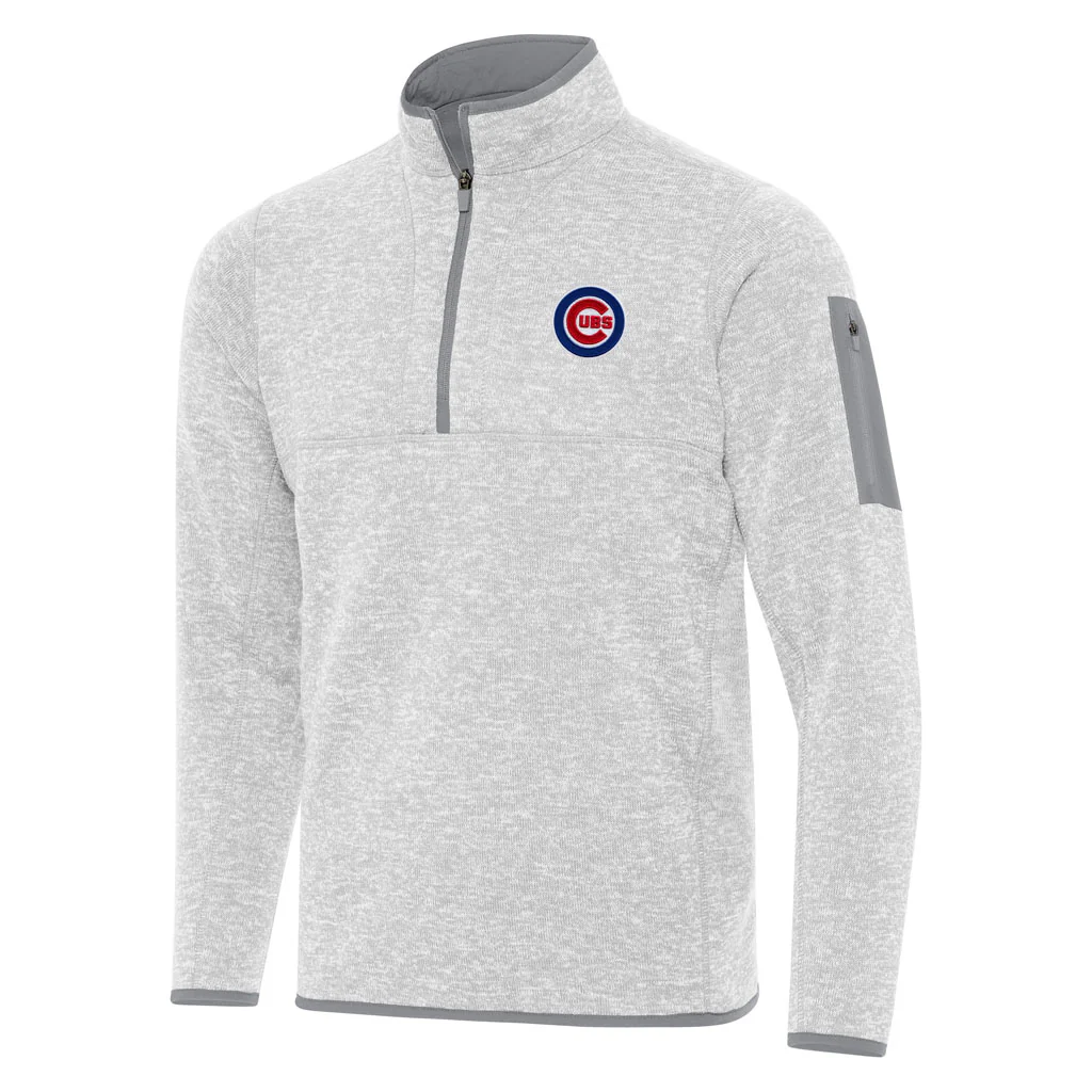 MLB Chicago Cubs Antigua Fortune 1/4 Zip Pullover Jacket - Light gray