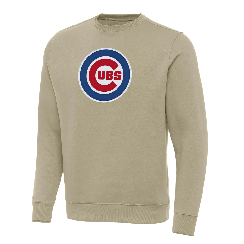 MLB Chicago Cubs Antigua Full Front Victory Crewneck Sweater - Khaki