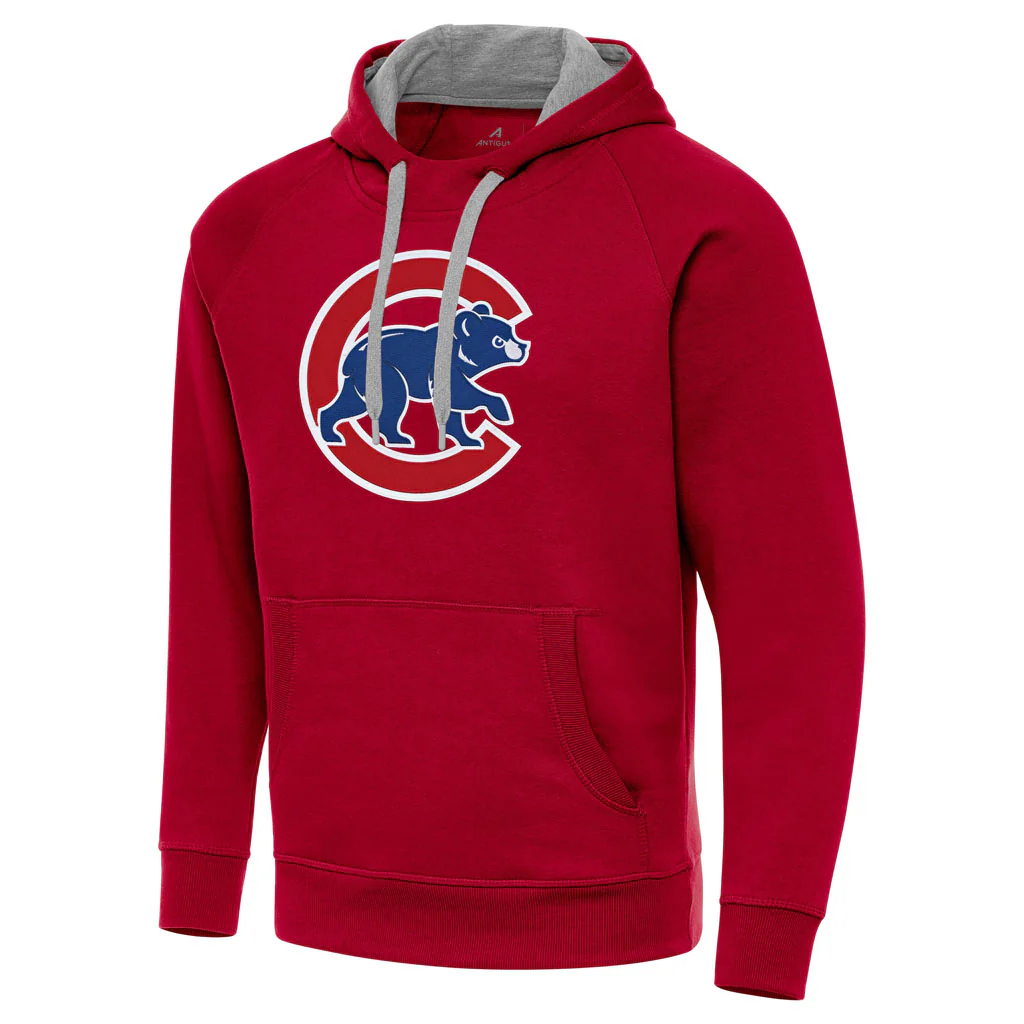 MLB Chicago Cubs Antigua Walking Bear Full Front Victory Pullover Hoodie - Red