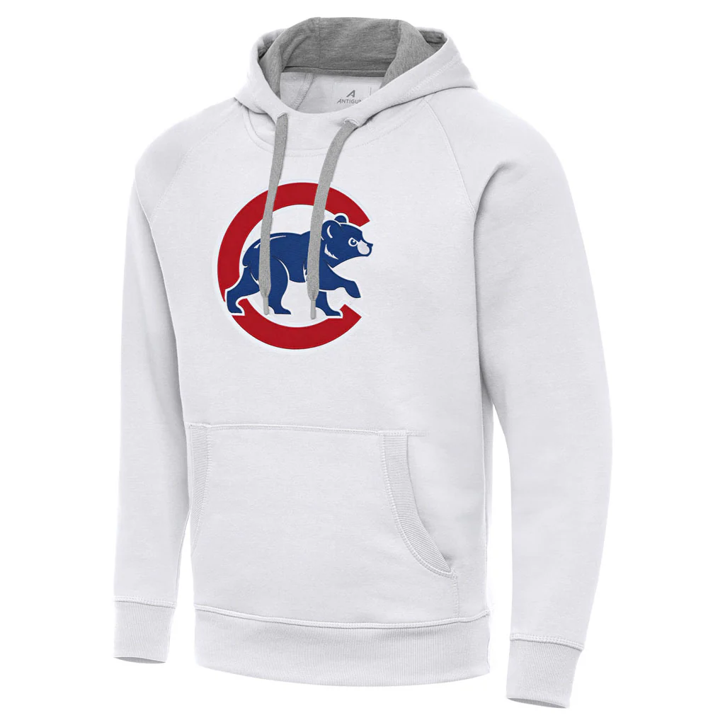 MLB Chicago Cubs Antigua Walking Bear Full Front Victory Pullover Hoodie - White - Image 2