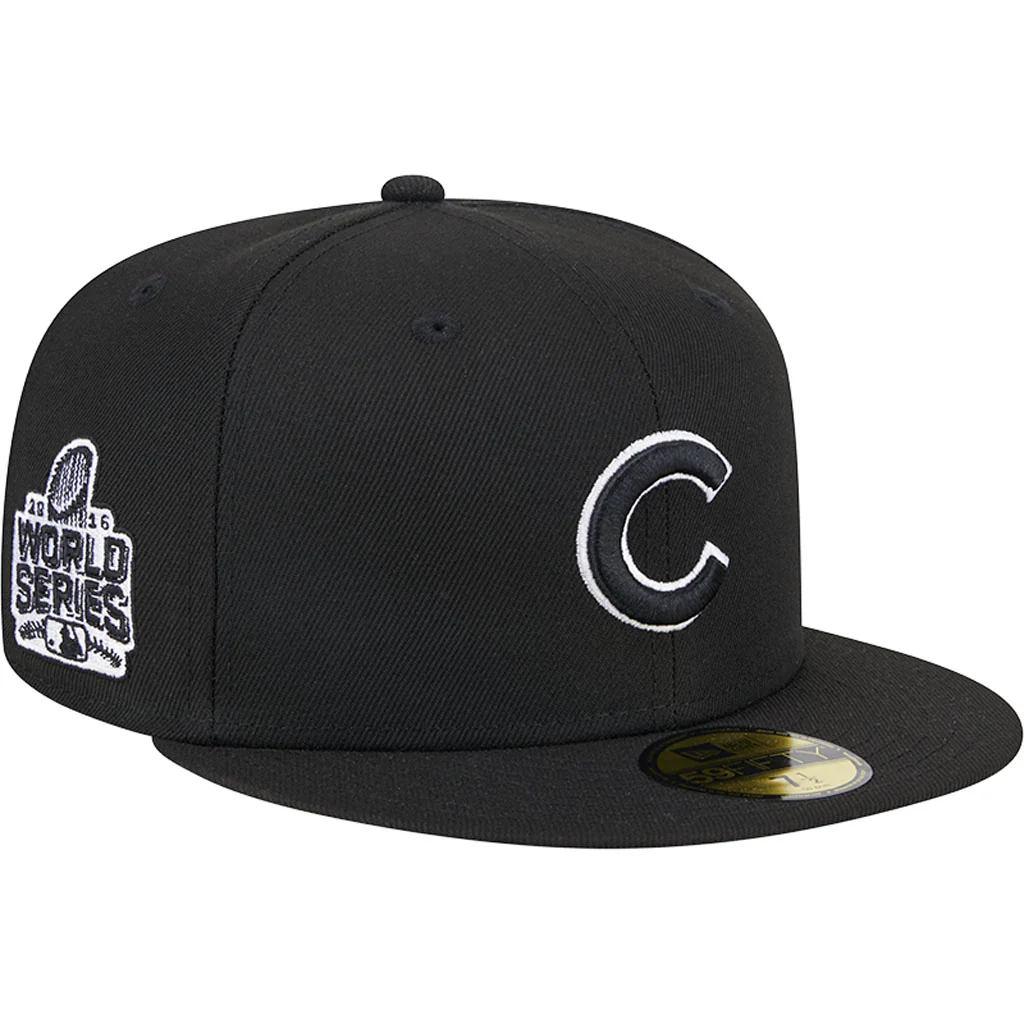 MLB Chicago Cubs New Era Side Patch Black & White 59FIFTY Fitted Hat - Black - Image 2