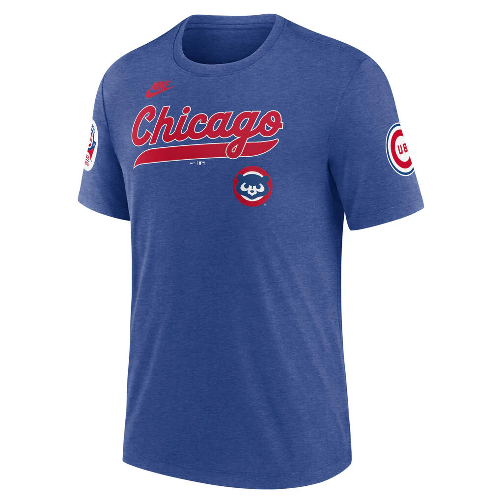 MLB Chicago Cubs Nike Cooperstown Eras Tri-Blend T-Shirt - Blue - Image 2