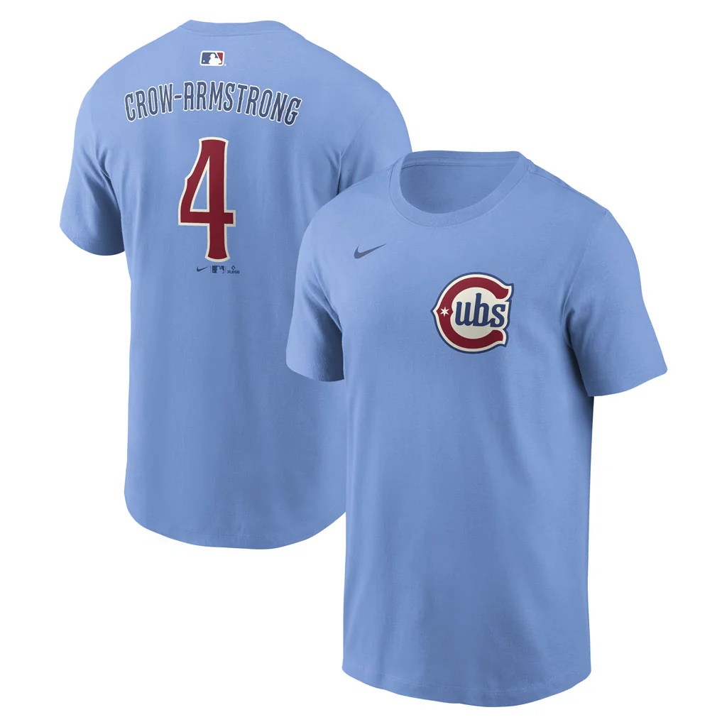 MLB Chicago Cubs Pete Crow-Armstrong Nike Alternate Name & Number T-Shirt - Light blue