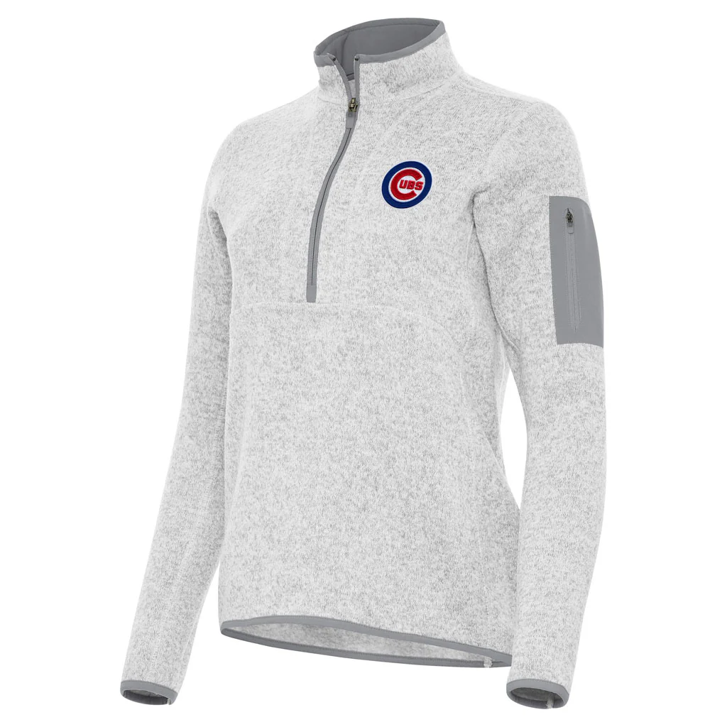 MLB Chicago Cubs Women's Antigua Fortune 1/2 Zip Pullover Jacket - Light gray