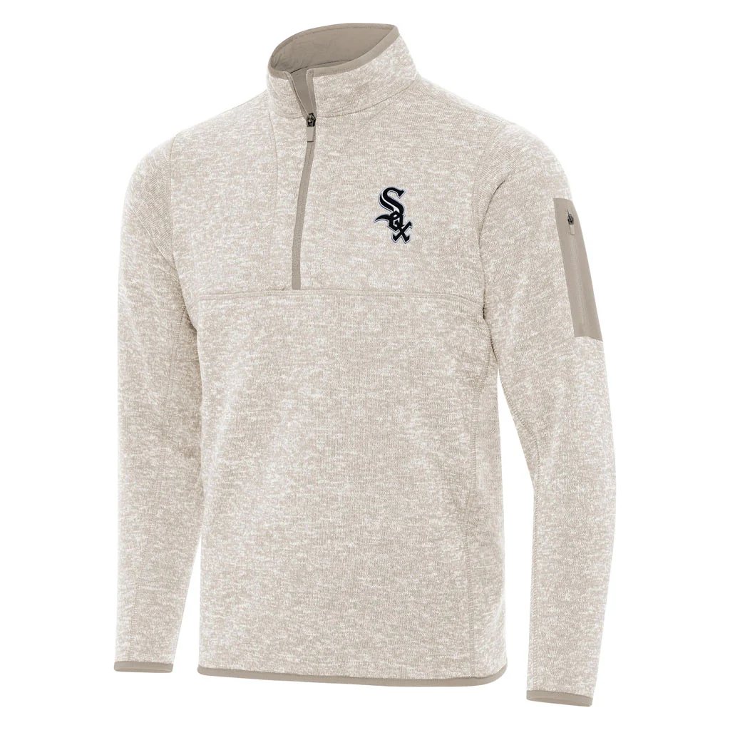 MLB Chicago White Sox Antigua Fortune 1/4 Zip Pullover Jacket - Stone