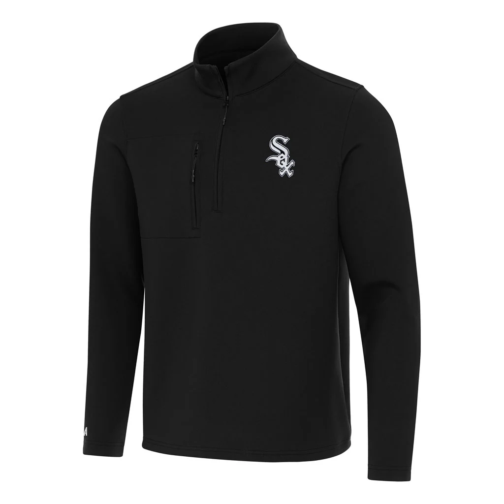 MLB Chicago White Sox Antigua Insider 1/4 Zip Pullover Jacket - Black