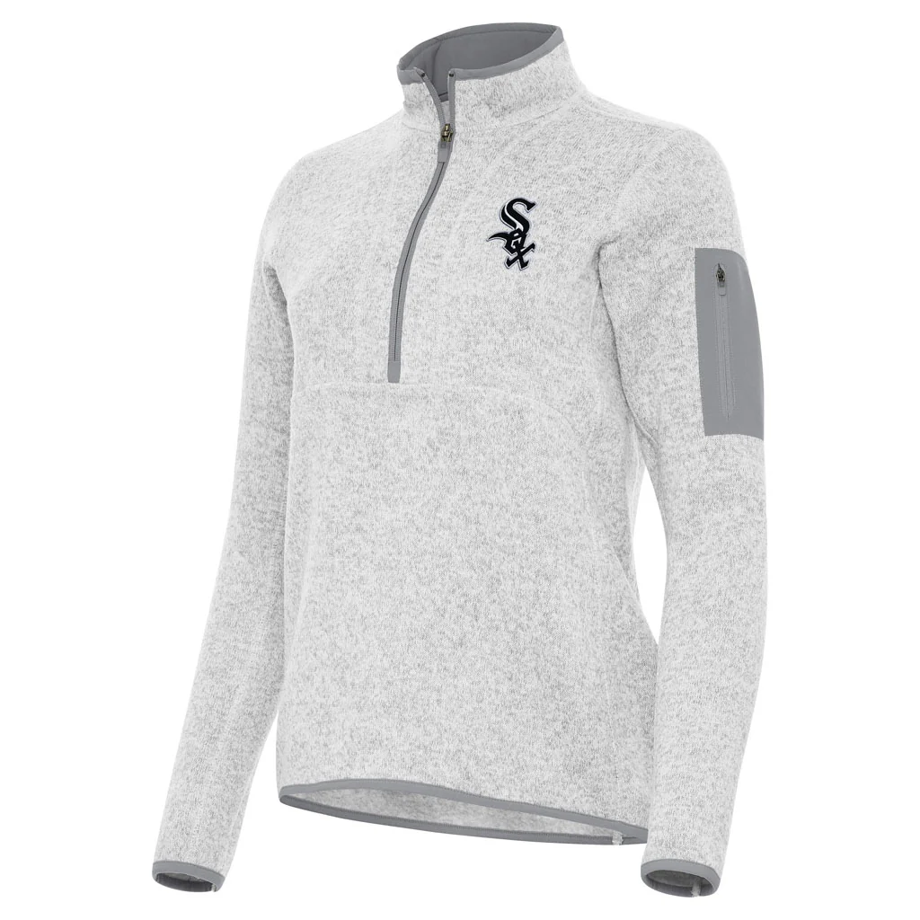 MLB Chicago White Sox Women's Antigua Fortune 1/2 Zip Pullover Jacket - Light gray