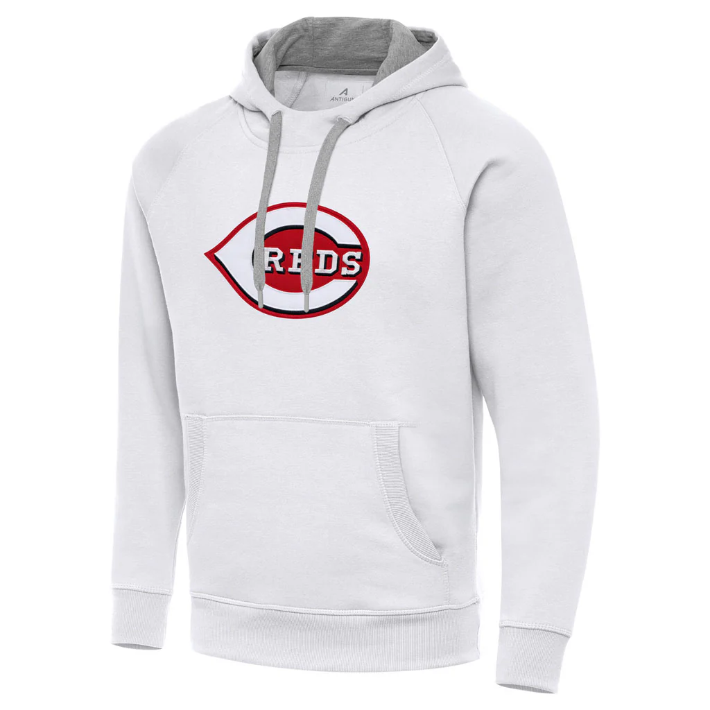 MLB Cincinnati Reds Antigua Full Front Victory Pullover Hoodie - White