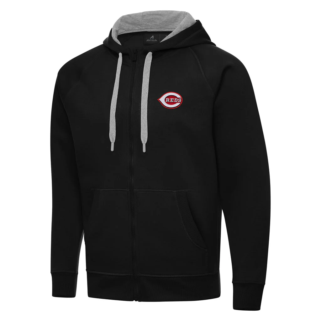 MLB Cincinnati Reds Antigua Victory Full Zip Hoodie - Black