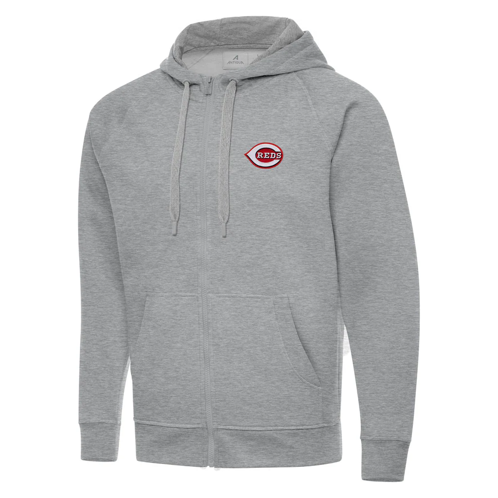MLB Cincinnati Reds Antigua Victory Full Zip Hoodie - Heather gray
