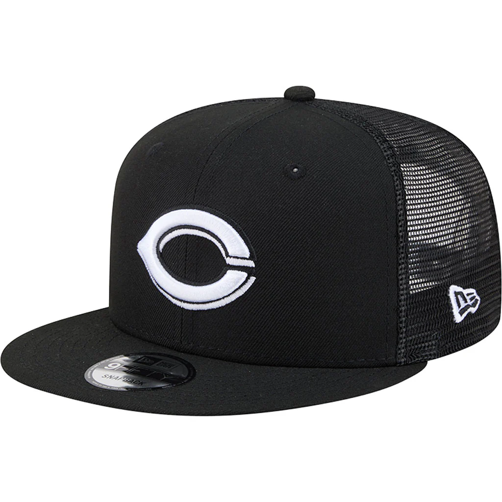 MLB Cincinnati Reds New Era Black & White Trucker 9FIFTY Snapback Hat - Black