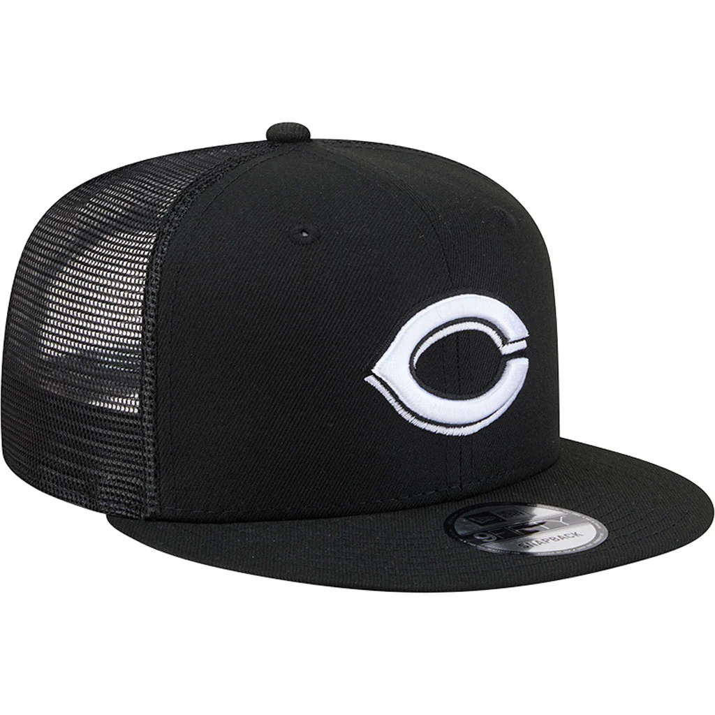 MLB Cincinnati Reds New Era Black & White Trucker 9FIFTY Snapback Hat - Black - Image 2