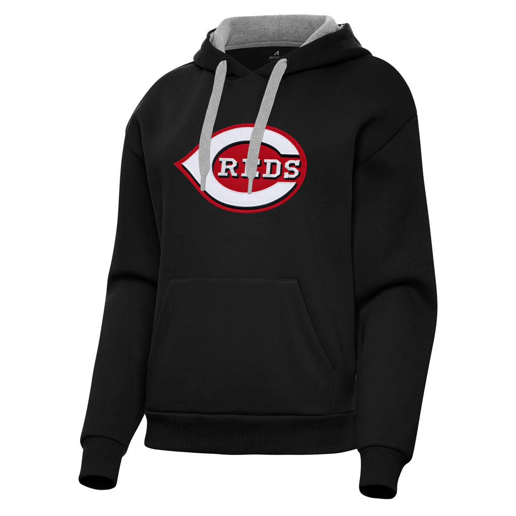 MLB Cincinnati Reds Women's Antigua Full Front Victory Pullover Hoodie - Black