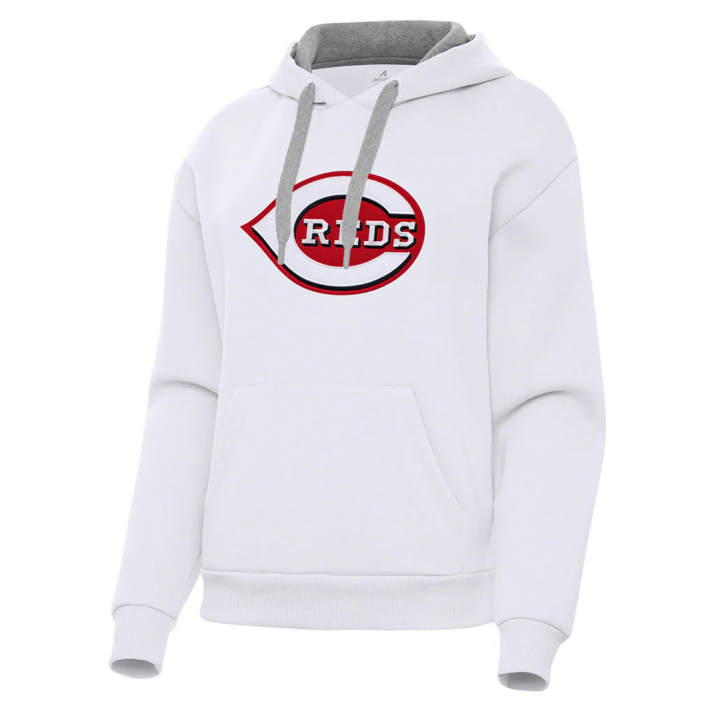 MLB Cincinnati Reds Women's Antigua Full Front Victory Pullover Hoodie - White