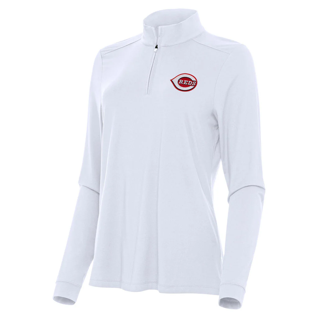 MLB Cincinnati Reds Women's Antigua Intent 1/4 Zip Pullover Jacket - White