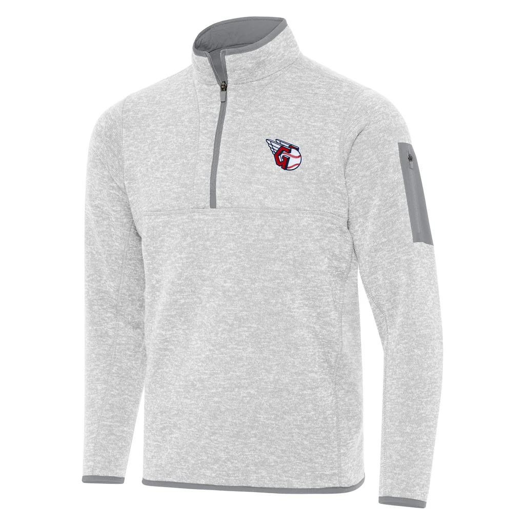 MLB Cleveland Guardians Antigua Fortune 1/4 Zip Pullover Jacket - Light gray