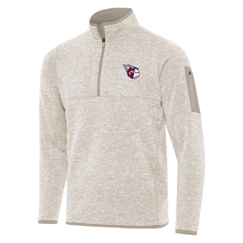 MLB Cleveland Guardians Antigua Fortune 1/4 Zip Pullover Jacket - Stone