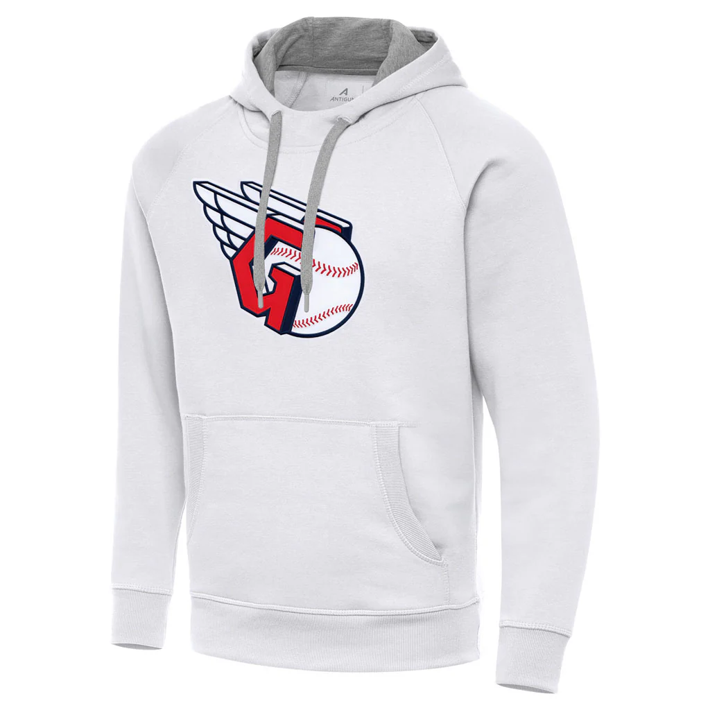 MLB Cleveland Guardians Antigua Full Front Victory Pullover Hoodie - White