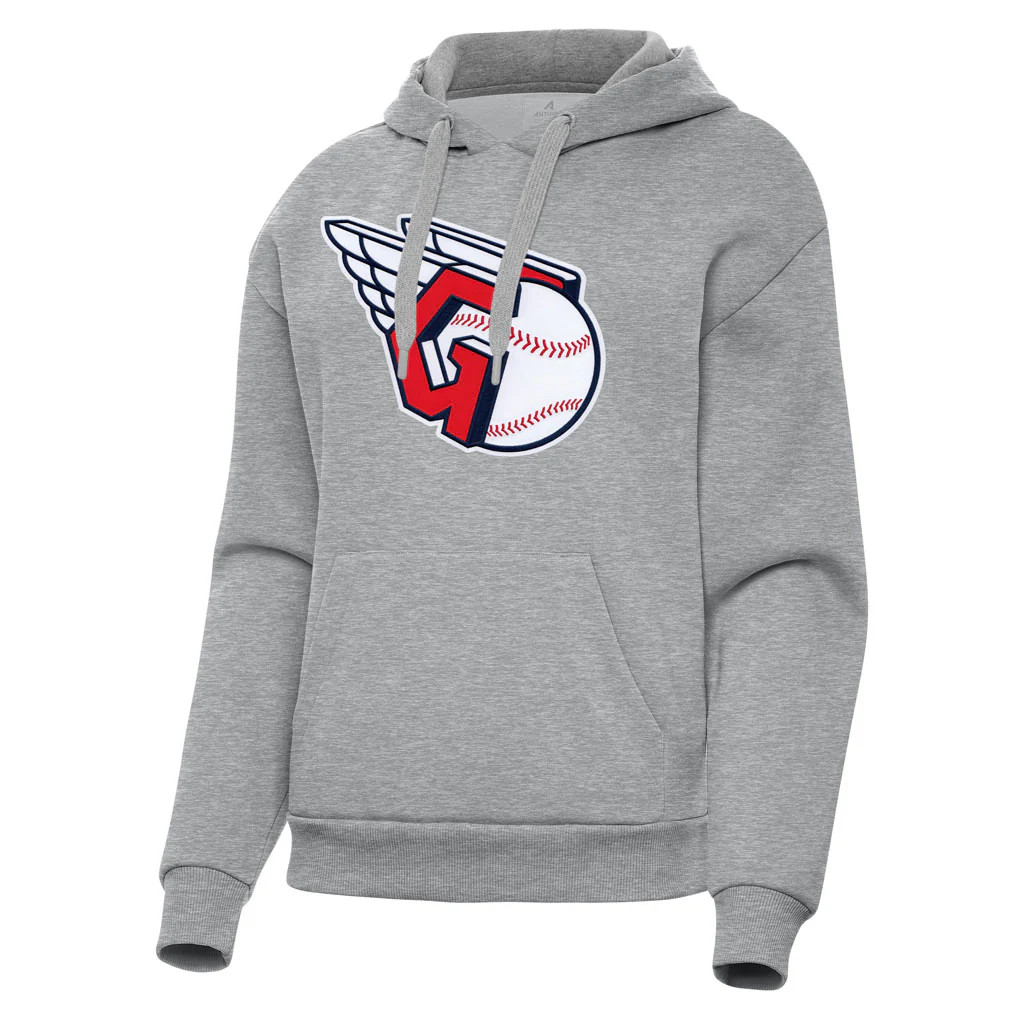 MLB Cleveland Guardians Women's Antigua Full Front Victory Pullover Hoodie - Heather gray