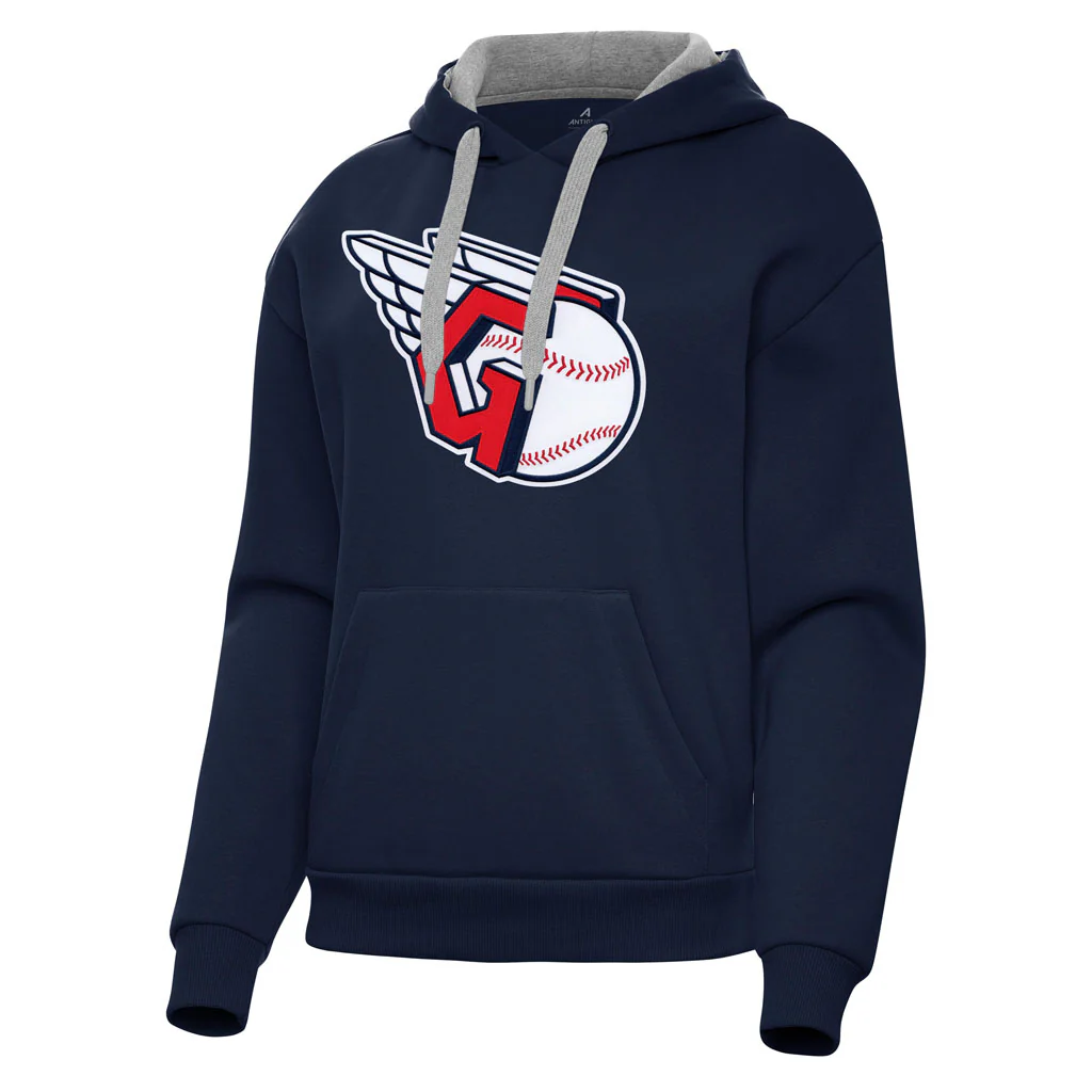 MLB Cleveland Guardians Women's Antigua Full Front Victory Pullover Hoodie - Navy