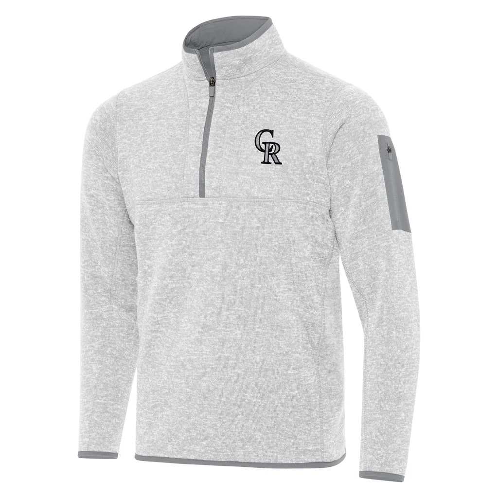 MLB Colorado Rockies Antigua Fortune 1/4 Zip Pullover Jacket - Light gray