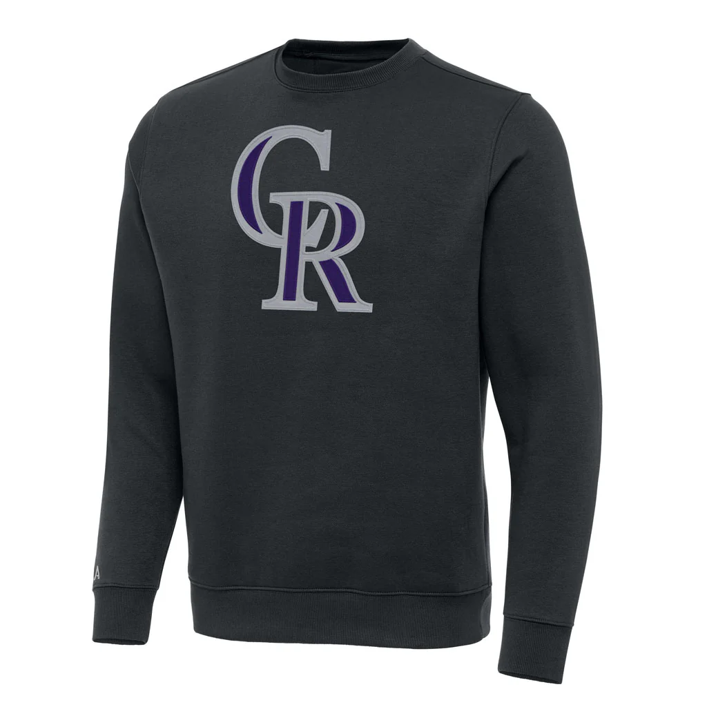 MLB Colorado Rockies Antigua Full Front Victory Crewneck Sweater - Charcoal