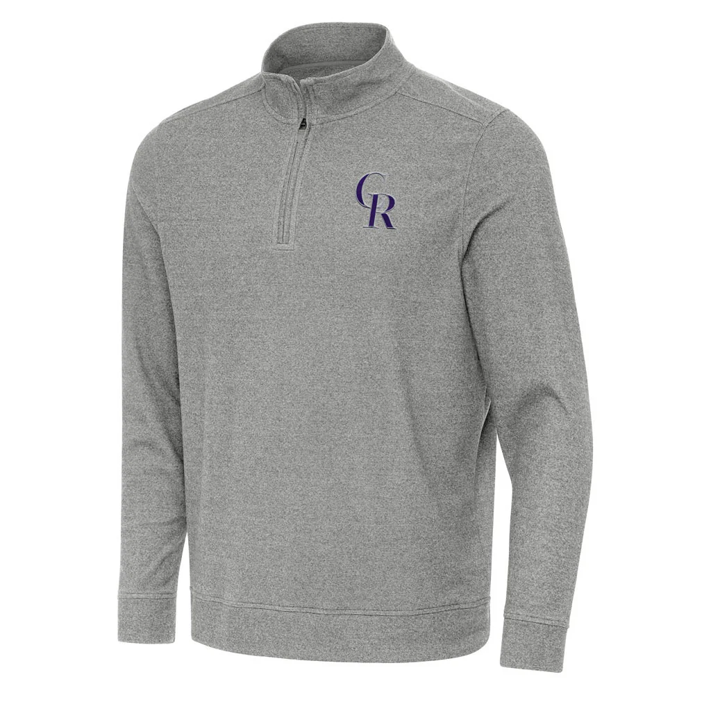 MLB Colorado Rockies Antigua Subtle 1/4 Zip Pullover Jacket - Heather black