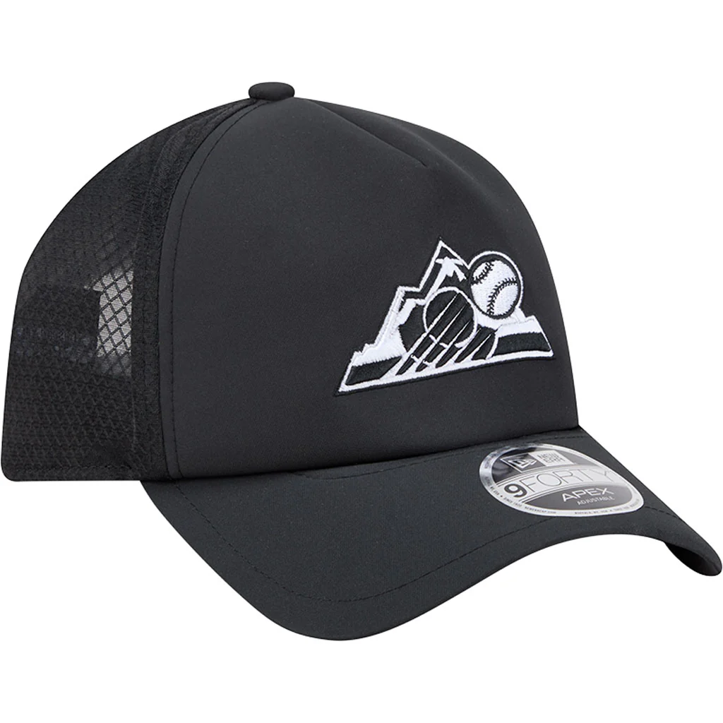 MLB Colorado Rockies New Era Batting Practice Apex 9FORTY Snapback Hat - Black - Image 2
