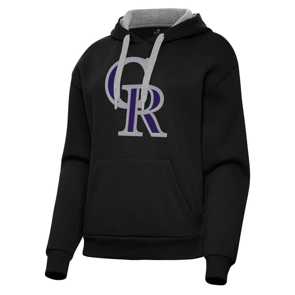 MLB Colorado Rockies Women's Antigua Full Front Victory Pullover Hoodie - Black