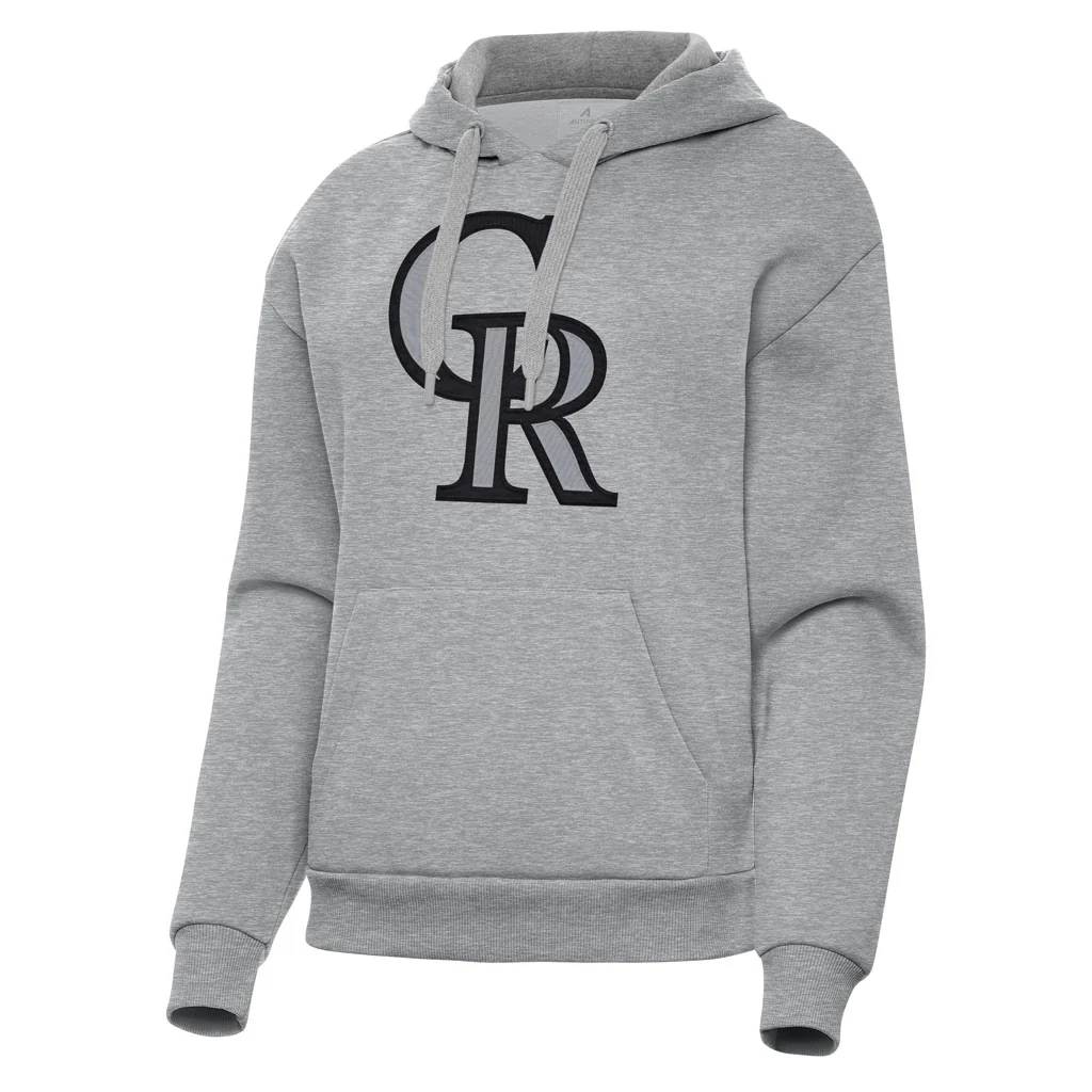 MLB Colorado Rockies Women's Antigua Full Front Victory Pullover Hoodie - Heather gray