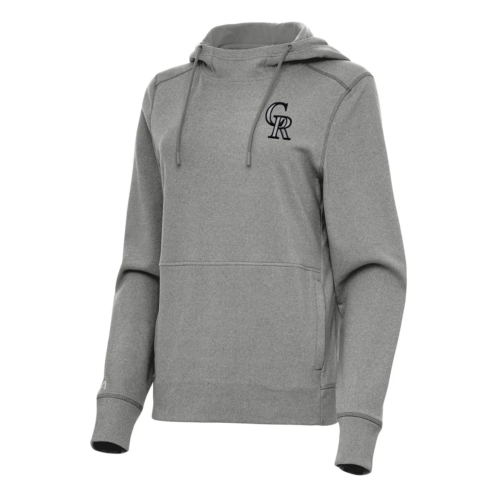 MLB Colorado Rockies Women's Antigua Justice Pullover Hoodie - Heather black