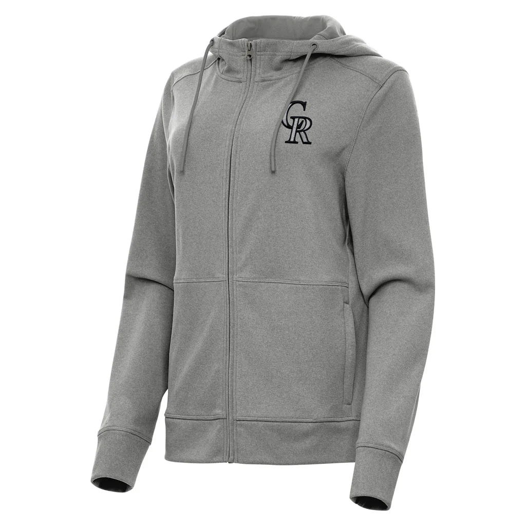 MLB Colorado Rockies Women's Antigua Seeker Full Zip Hoodie - Heather black