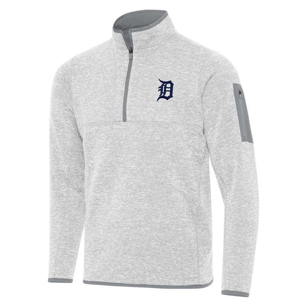MLB Detroit Tigers Antigua Fortune 1/4 Zip Pullover Jacket - Light gray
