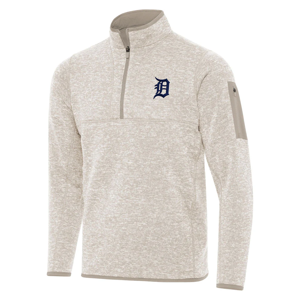 MLB Detroit Tigers Antigua Fortune 1/4 Zip Pullover Jacket - Stone