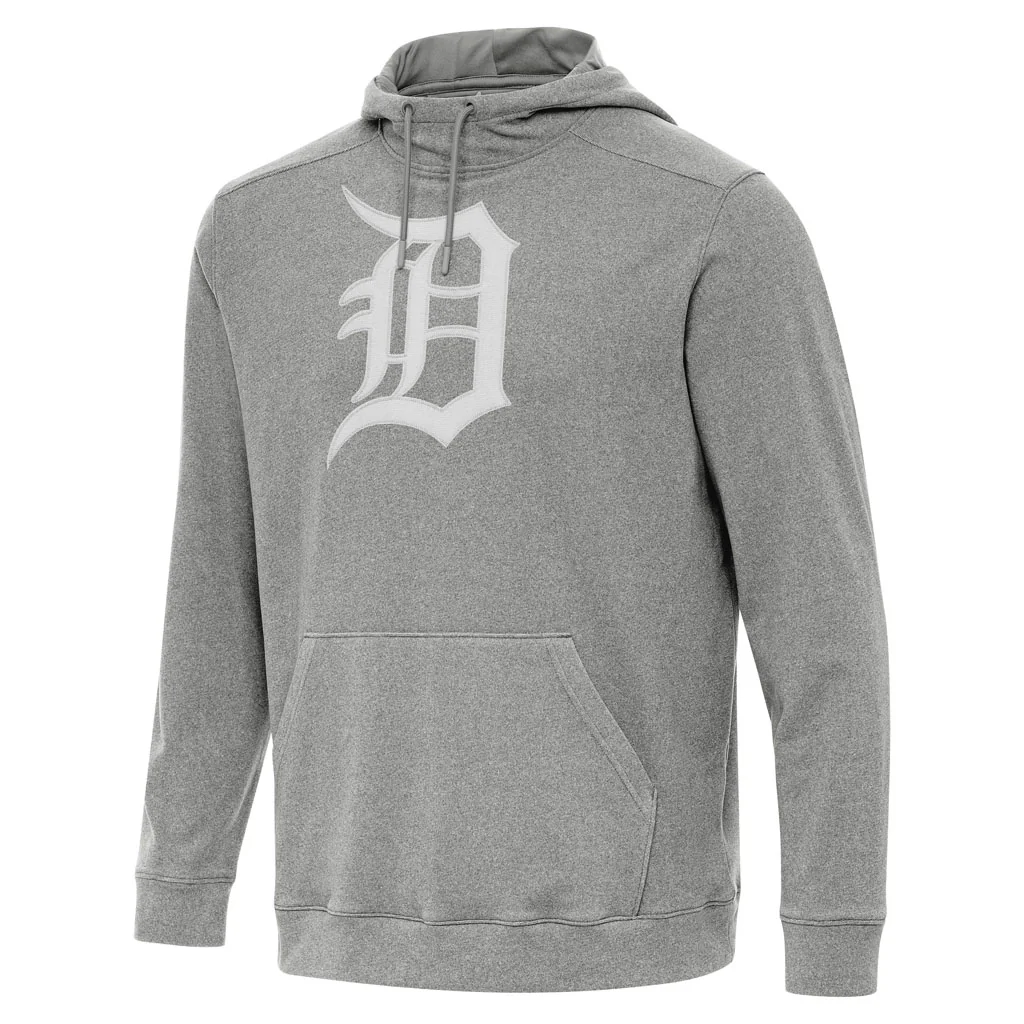 MLB Detroit Tigers Antigua Full Front Cloud Pullover Hoodie - Heather black