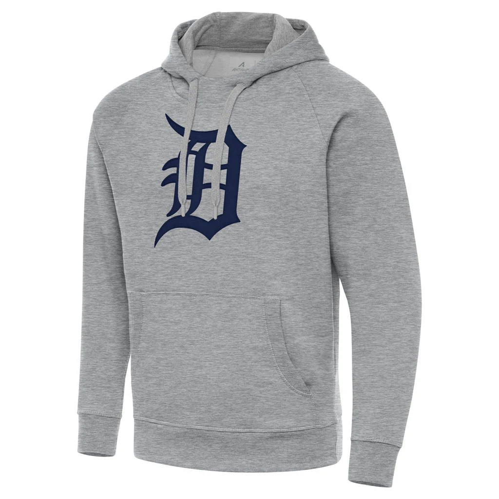 MLB Detroit Tigers Antigua Full Front Victory Pullover Hoodie - Heather gray