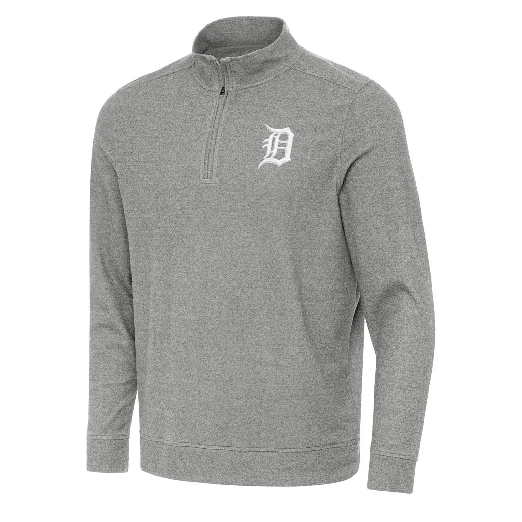 MLB Detroit Tigers Antigua Subtle 1/4 Zip Pullover Jacket - Heather black