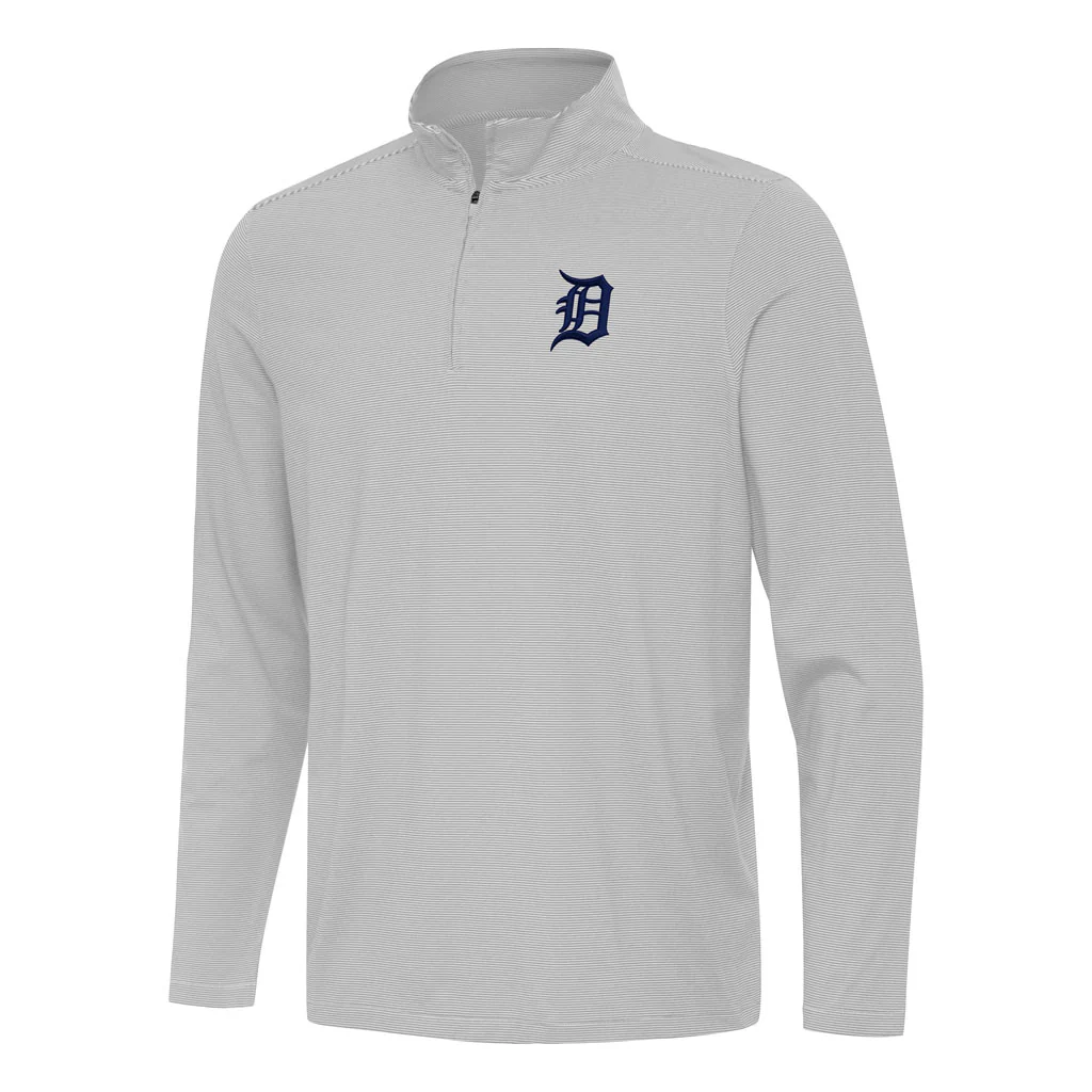 MLB Detroit Tigers Antigua Twine 1/4 Zip Pullover Jacket - Gray