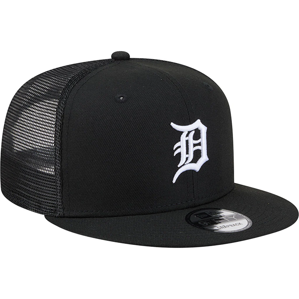 MLB Detroit Tigers New Era Black & White Trucker 9FIFTY Snapback Hat - Black - Image 2